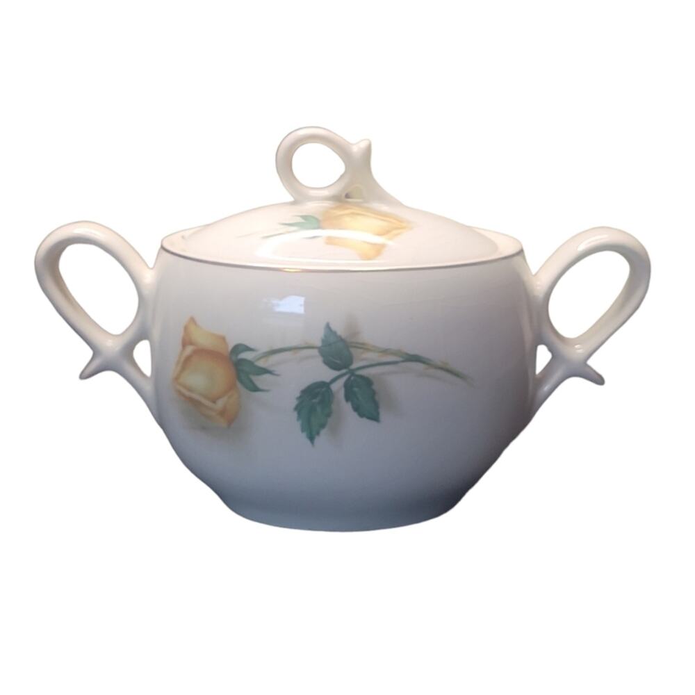 VTG Canonsburg Simplicity Yellow Rose Sugar Bowl w Lid/Creamer Set Gold Rim